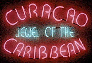 Text Prints: Caribbean, West Indies, Curacao. Neon sign