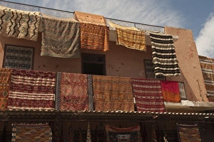 Carpet Prints: Carpets for sale Djemaa el-Fna (the square), Marrakesh, Morocco