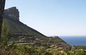 Rhone Prints: The Cassis cliff, the sea and vineyards on the slope Clos Ste Magdeleine Sack-Zafiropulo
