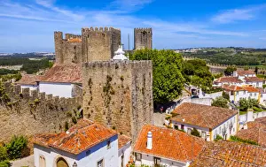 Portugal Prints: Castle Wals Turrets Towers Medieval Town Obidos Portugal