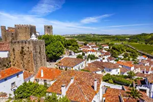 Portugal Prints: Castle Wals Turrets Towers Medieval Town Obidos Portugal
