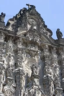 Detail of the Catedral Metropolitana facade located on the zocalo in Mexico City
