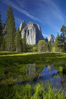 Quiet Prints: Cathedral Rocks reflected in a pond in Yosemite Valley, Yosemite National Park, California