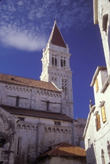 Historic Town Prints: The Cathedral of Saint Lovro dominates the skyline of Trogir, an ancient town along