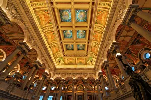Stained Glass Prints: The ceiling of the Library of Congress, Washington, D.C, USA