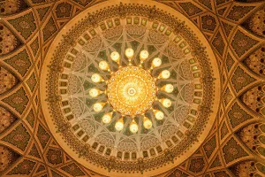 View From Below Prints: The ceiling of the men's prayer room in the Sultan Qaboos Grand Mosque, Muscat, Oman