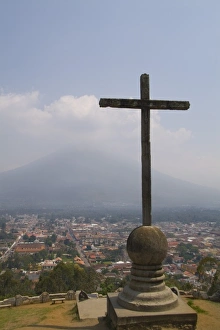 Antigua Prints: Central America, Guatemala, Antigua, Cross Hill called Cerro de la Cruz on mountain