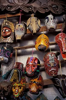 Images Dated 18th January 2006: Central America, Guatemala, Highlands, Lake Atitlan, Panajachel, painted masks for sale