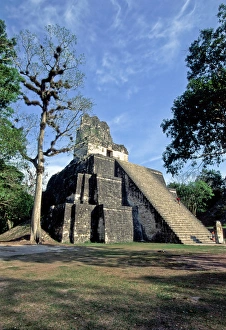 Tikal Prints: Central America, Guatemala, Tikal. The Temple of the Masks (Temple II) stands