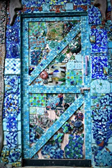 Mosaic Prints: Central America, Honduras, Bay Islands, Utila, mosaic art at hotel in Utila town. (PR)