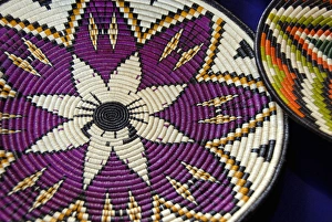 Central America, Panama, Cristobal. Local Embera Indian handicrafts, traditional baskets