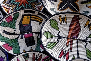 Central America, Panama, Cristobal. Local Embera Indian handicrafts, traditional baskets