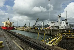 Central America Prints: Central America, Panama, Panama Canal creates the shortest possible between the Atlantic