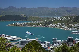 Ferry Prints: Central Business District, Bluebridge ferry in Wellington Harbour and Oriental Bay