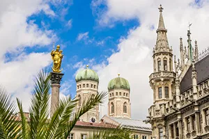 Town Square Prints: Central square Marienplatz with the Dom steeples Munich, Bavaria, Germany