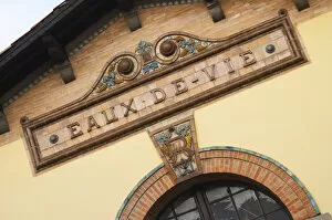 Ceramic sign saying Eaux de Vie at the old distillery. Town of Limoux. Limoux. Languedoc