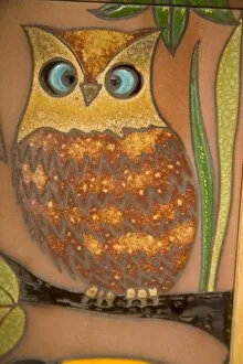 Ceramic tile of owl by Eduardo Vego, Cuenca, Ecuador