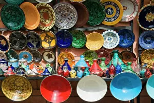 Ceramics for sale, Souk, Medina, Marrakech (Marrakesh), Morocco, North Africa, Africa