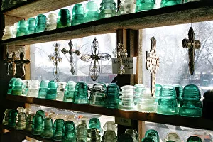 Aqua Prints: Cerillos, New Mexico, USA. Antique glass conductors