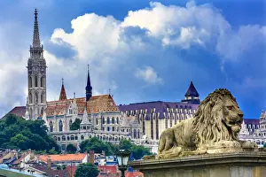 Hungarian Prints: Chain Bridge Lion Matthias Church Fishermans Bastion Budapest Hungary
