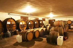 In the Chapoutier winery. The special storage room for spirits, marc, fine, with old wooden barrels