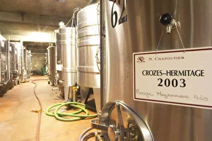 Images Dated 14th May 2004: In the Chapoutier winery. Stainless steel fermentation tanks, one with Crozes Hermitage