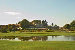 Yard Prints: Chateau Lafite Rothschild in Pauillac, Medoc, Bordeaux, with park garden and pond