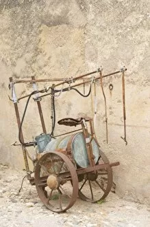 Chateau de Montpezat. Pezenas region. Languedoc. An old horse-drawn spraying cart