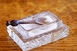 Images Dated 11th December 2006: Chateau Rives-Blanques. Limoux. Languedoc. Salt beaker in crystal glass with wooden spoon