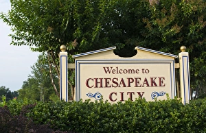 Images Dated 2029: Chesapeake City Maryland sign for the town at the river shore