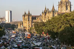 Images Dated 14th December 2012: Chhatrapati Shivaji Terminus train station (previously named Victoria Terminus) and central Mumbai