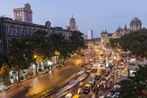 Images Dated 14th December 2012: Chhatrapati Shivaji Terminus train station (previously named Victoria Terminus) and central Mumbai