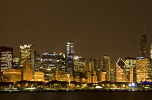 Lakefront Prints: Chicago skyline at night, Illinois, USA