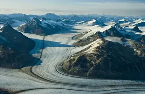Chigmit Mountains and icefields rise sharply above Lake Clark National Park, Alaska