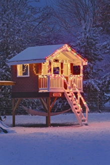 Christmas Light Prints: Childs playhouse in winter with snow and Christmas lights, Louisville, Kentucky