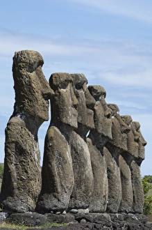 Images Dated 12th November 2014: Chile, Easter Island aka Rapa Nui. Ahu Akivi, ceremonial platform with seven restored