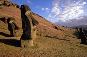 Easter Island Prints: Chile, Easter Island. Hillside with Moai statues
