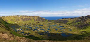 Janet Muir Prints: Chile, Easter Island. Rano Koa Volcano crater