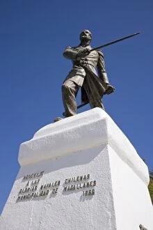 Chile, Patagonia, Punta Arenas. Memorial statue to military valor