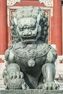 Lion Prints: China, Beijing. Forbidden Citys lion guardian