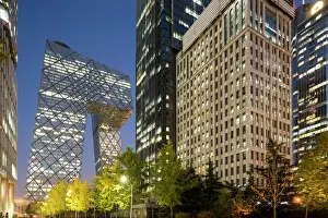 Skyline Prints: China, Beijing, Gleaming glass and steel CCTV Headquarters building along Third Ring