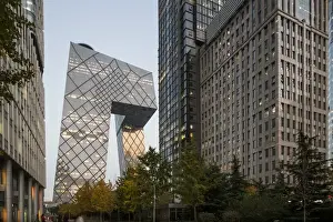 Futuristic Prints: China, Beijing, Gleaming glass and steel skyscrapers and CCTV Headquarters building