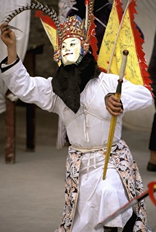 Opera Prints: China, Guizhou Province, Dixi Village. Costumed actor with mask in traditional Han opera