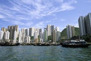 Water Craft Prints: China, Hong Kong, from Hong Kong Island, Aberdeen, coastline