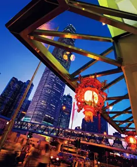 Night Time Prints: China, Hong Kong, The old and the new come together as modern skyscrapers and traditional