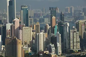 CHINA, Hong Kong. Wanchai and Central Skyline from Stubbs Road overlook