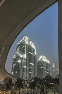 Images Dated 1st May 2019: China, Jiangsu, Nanjing. Expressway and modern buildings near Nanjing South Station