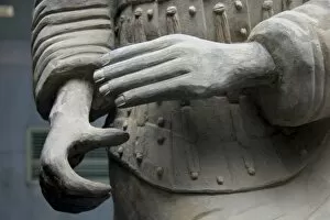 Images Dated 30th April 2006: China, Shaanxi, Xian. Hands of a Terra Cotta Warrior, close up