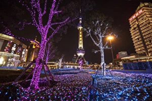 Images Dated 4th January 2014: China, Shanghai. Artistic light display at night