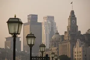 Lamp Post Prints: CHINA, Shanghai. The Bund District (Old Shanghai) - Dawn View of the Bund Buildings